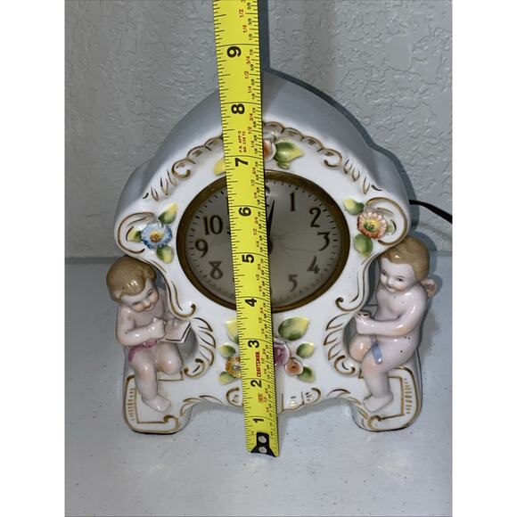 VTG SGK China Made In Occupied Japan Clock Cherub Floral Mantle Desktop WORKS - Picture 6 of 10